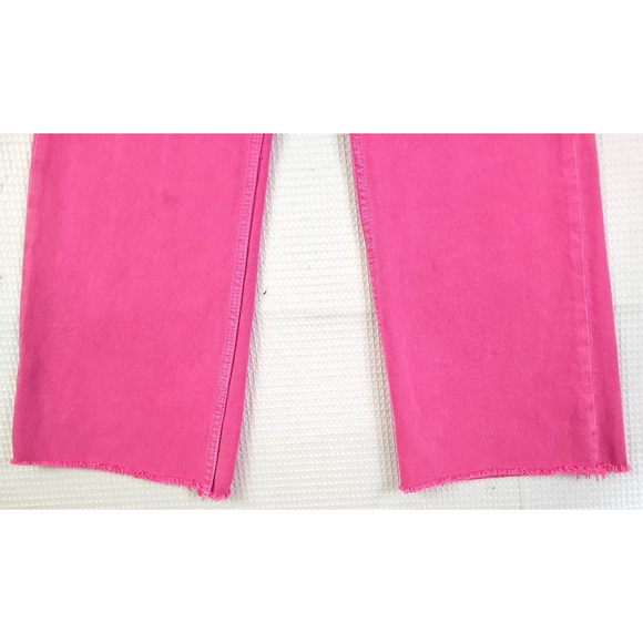 Zara Jeans ~Womens 2~ Pink Wide Leg High Rise Denim Raw Edge Hem Bright Barbie. - Picture 7 of 14